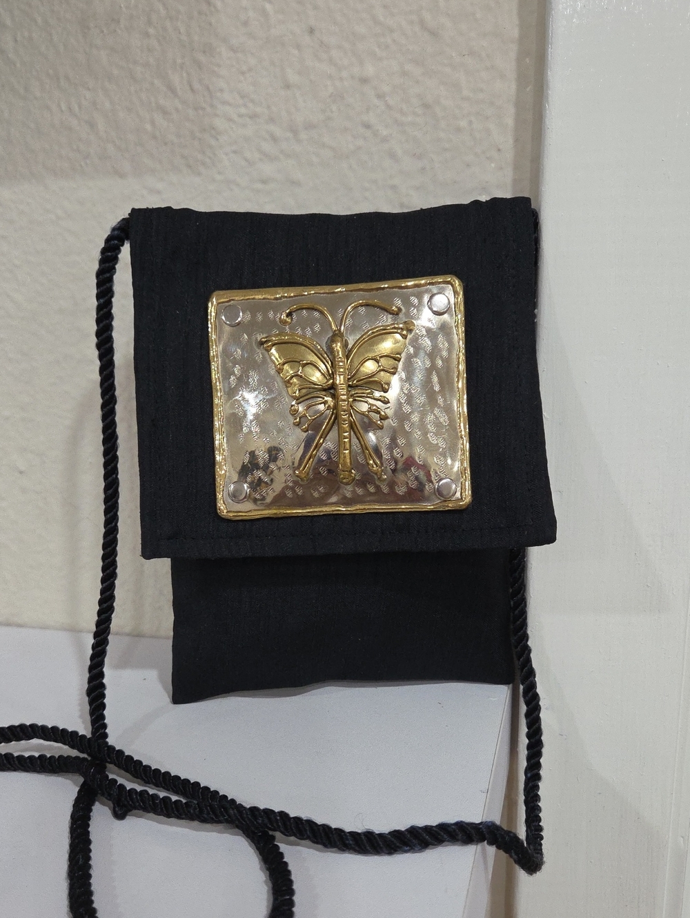 Lunacy Black Butterfly Accent Crossbody Bag -mixed Metal Desigb